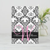 Invitation Joli monogramme rose Damas (Debout devant)