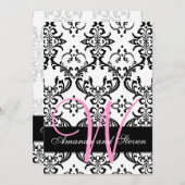 Invitation Joli monogramme rose Damas (Devant / Derrière)