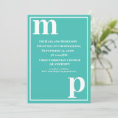 Invitation Joli Monogramme tendance Mariage bleu turquoise (Debout devant)