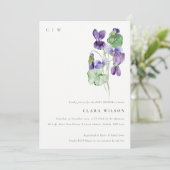 Invitation Joli Monogramme Violet Baby shower Floral Bund (Debout devant)