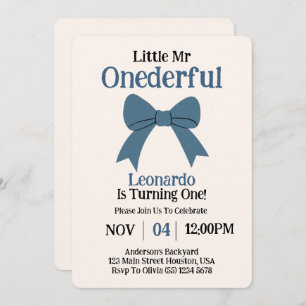 Invitation Joli Monsieur Onederful Blue Bow Boy 1er anniversa