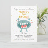 Invitation Joli Monster Turquoise Anniversaire (Debout devant)
