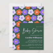 Invitation Joli Motif Fleur Rétro Baby shower vert violet (Devant)