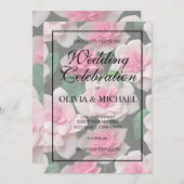 Invitation Joli motif fleuri rose boho (Devant / Derrière)