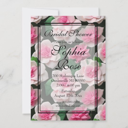 Invitation Joli motif fleuri rose boho (Devant)