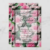 Invitation Joli motif fleuri rose boho (Devant / Derrière)