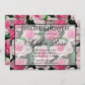 Invitation Joli motif fleuri rose boho (Devant / Derrière)