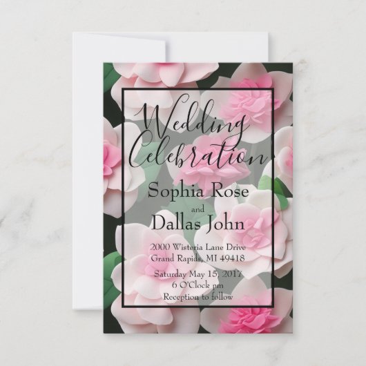 Invitation Joli motif fleuri rose boho (Devant)