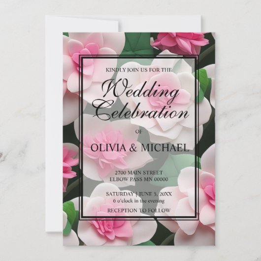 Invitation Joli motif fleuri rose boho (Devant)
