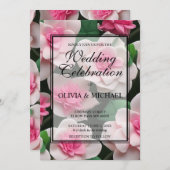 Invitation Joli motif fleuri rose boho (Devant / Derrière)