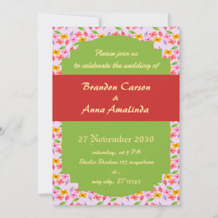 Invitation Joli motif floral pastel rose tendre féminin