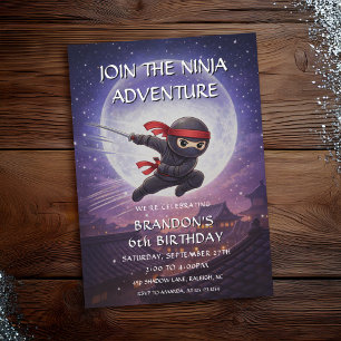Invitation Joli ninja volant noir pour l'anniversaire des enf