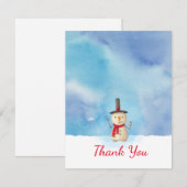 Invitation Joli Noël Snowman brandissant du Merci (Devant / Derrière)