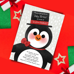 Invitation Joli Noël Tuxedo Penguin Baby shower