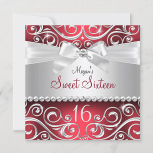 Invitation Joli nœud diamant & Tourbillon d'étincelles Rouge