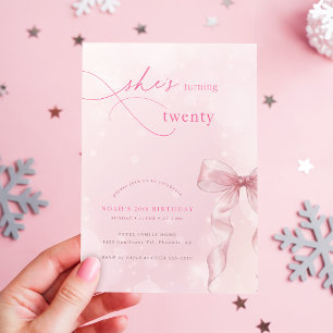 Invitation Joli Nœud Rose Foncé pour Fille Fête d'anniversair