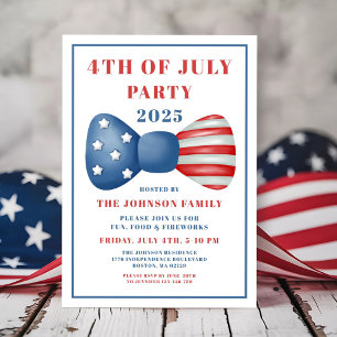 Invitation Joli Nœud Rouge, Blanc Et Bleu 4 Juillet