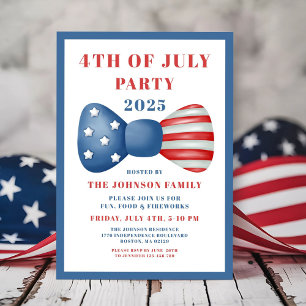 Invitation Joli Nœud Rouge, Blanc Et Bleu 4 Juillet