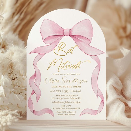 Invitation Joli noeud ruban rose Coquette pour arche de Bat M