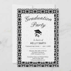 Invitation Joli noir blanc zigzag cercles fête de graduation