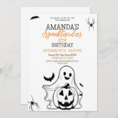Invitation Joli noir et blanc Éffrayant Fantôme Citrouille An (Devant / Derrière)