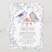 Invitation Joli oiseau Couple Rose Floral Tree Mariage (Devant / Derrière)