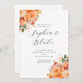 Invitation Joli Orange Floral Élégant Mariage blanc (Devant / Derrière)