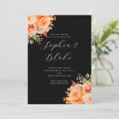 Invitation Joli Orange Floral Élégant Mariage noir (Debout devant)