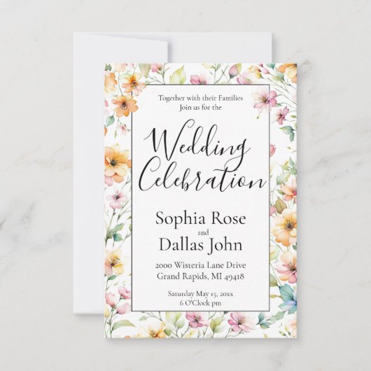 Invitation Joli orange rose Fleur sauvage mariage (Devant)