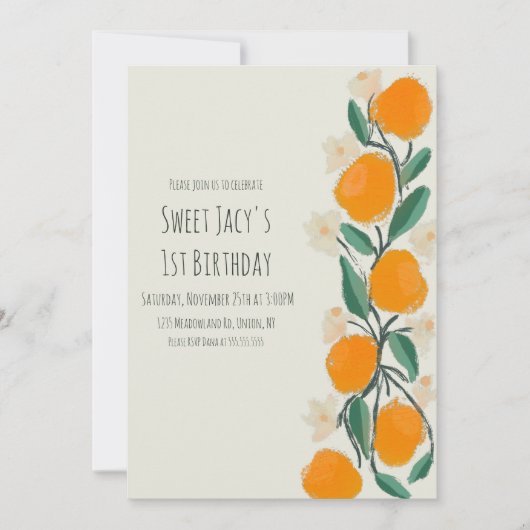 Invitation Joli Orange Sweet Botanique Floral Anniversaire (Devant)