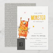 Invitation Joli Orange Yellow One Eyed Monster Anniversaire d (Devant / Derrière)