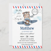 Invitation Joli Ours Avion Bleu Le Temps Passe Un 1er Anniver (Devant)