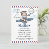 Invitation Joli Ours Avion Bleu Le Temps Passe Un 1er Anniver (Debout devant)