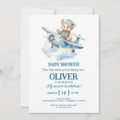 Invitation Joli Ours Avion Bleu L'heure Passe Un 1er Annivers (Devant)