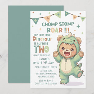Invitation Joli Ours en Costume de Dinosaure   Fête d'anniver