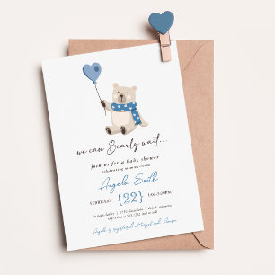 Invitation Joli Ours en Peluche Bleu à peine attendre Baby Sh
