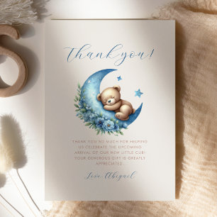 Invitation Joli Ours en Peluche Lune Bleue Baby Shower Remerc