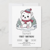 Invitation Joli Ours polaire d'hiver 1er Anniversaire numériq (Devant)