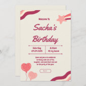 Invitation joli pailleté rose fille anniversaire (Devant / Derrière)