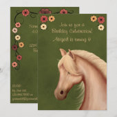 Invitation Joli Palomino et Cheval de Fleurs Anniversaire Inv (Devant / Derrière)