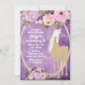 Invitation Joli Palomino rose violet Fleurs Cheval Anniversai (Devant)