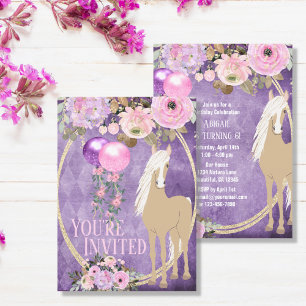 Invitation Joli Palomino rose violet Fleurs Cheval Anniversai