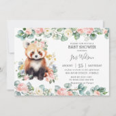 Invitation Joli Panda Rouge Rose Baby shower Floral Vert (Devant)