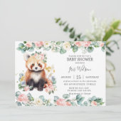 Invitation Joli Panda Rouge Rose Baby shower Floral Vert (Debout devant)