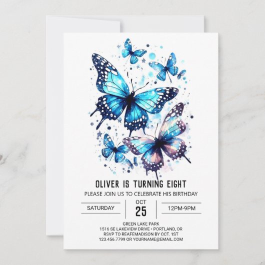 Invitation Joli papillon élégant Boy Anniversaire (Devant)