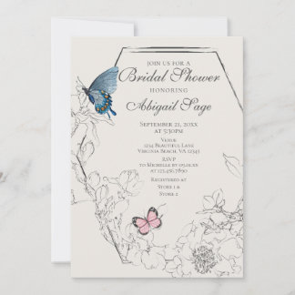 Invitation Joli papillon Fête des mariées géométrique florale