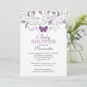 Invitation Joli papillon pourpre Baby shower bébé fille fille (Debout devant)