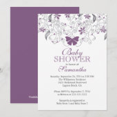 Invitation Joli papillon pourpre Baby shower bébé fille fille (Devant / Derrière)