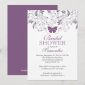Invitation Joli papillon pourpre Fête des mariées florale (Devant / Derrière)