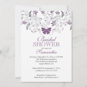 Invitation Joli papillon pourpre Fête des mariées florale